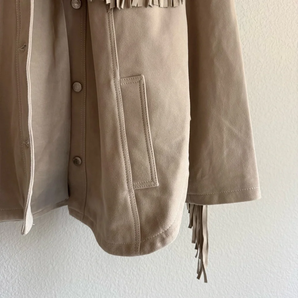 Free People Beige Fringe Leather Jacket
